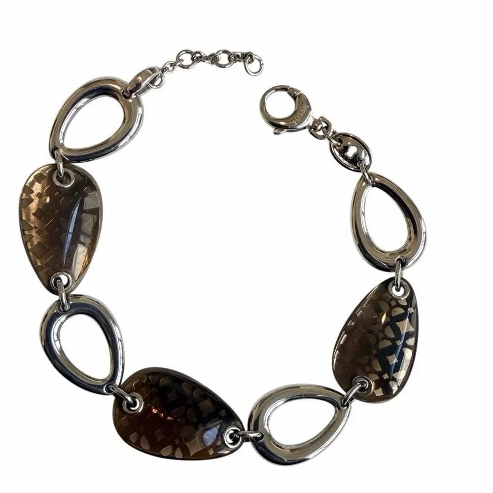 Fossil Stainless Steel Brown Resin Link Bracelet